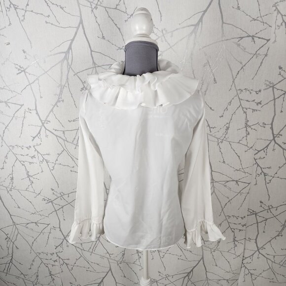 Elite Vintage White Ruffle Button Up Blouse 70's Hippie - Picture 4 of 5